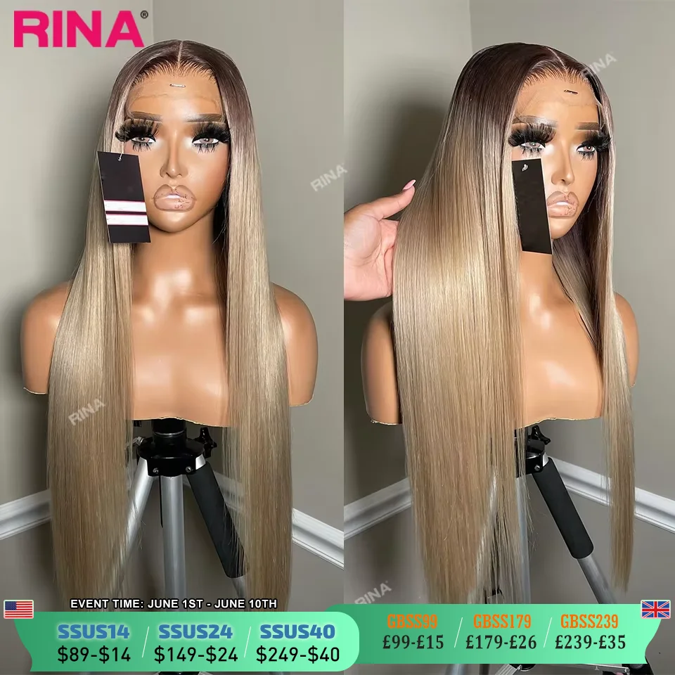 13x4 Dark Brown Blonde Straight Lace Front Human Hair 200 Density 13x6 Transparent Lace Frontal Wig Brazilian For Women
