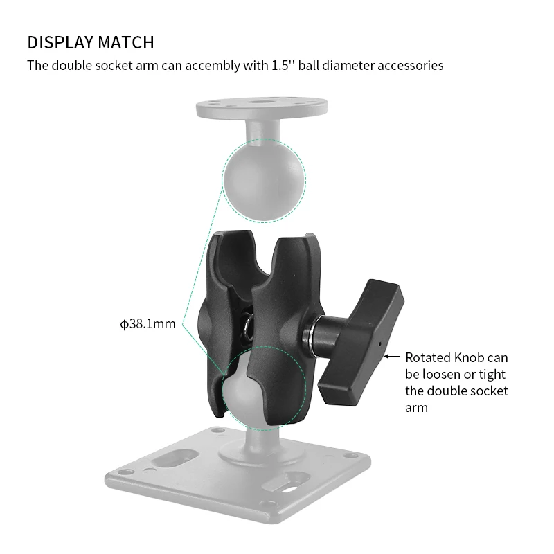 VINmounts 3.5-inch aluminum dual-socket arm, compatible with 1.5-inch ball base, C-type 38mm ball component, heavy-duty 1.5-inch
