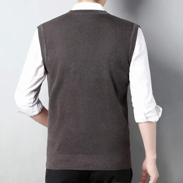 Mens V-Neck Sleeveless Vest Classic Business Gentleman Knitwear Sweater  Pullover  Mens Clothes