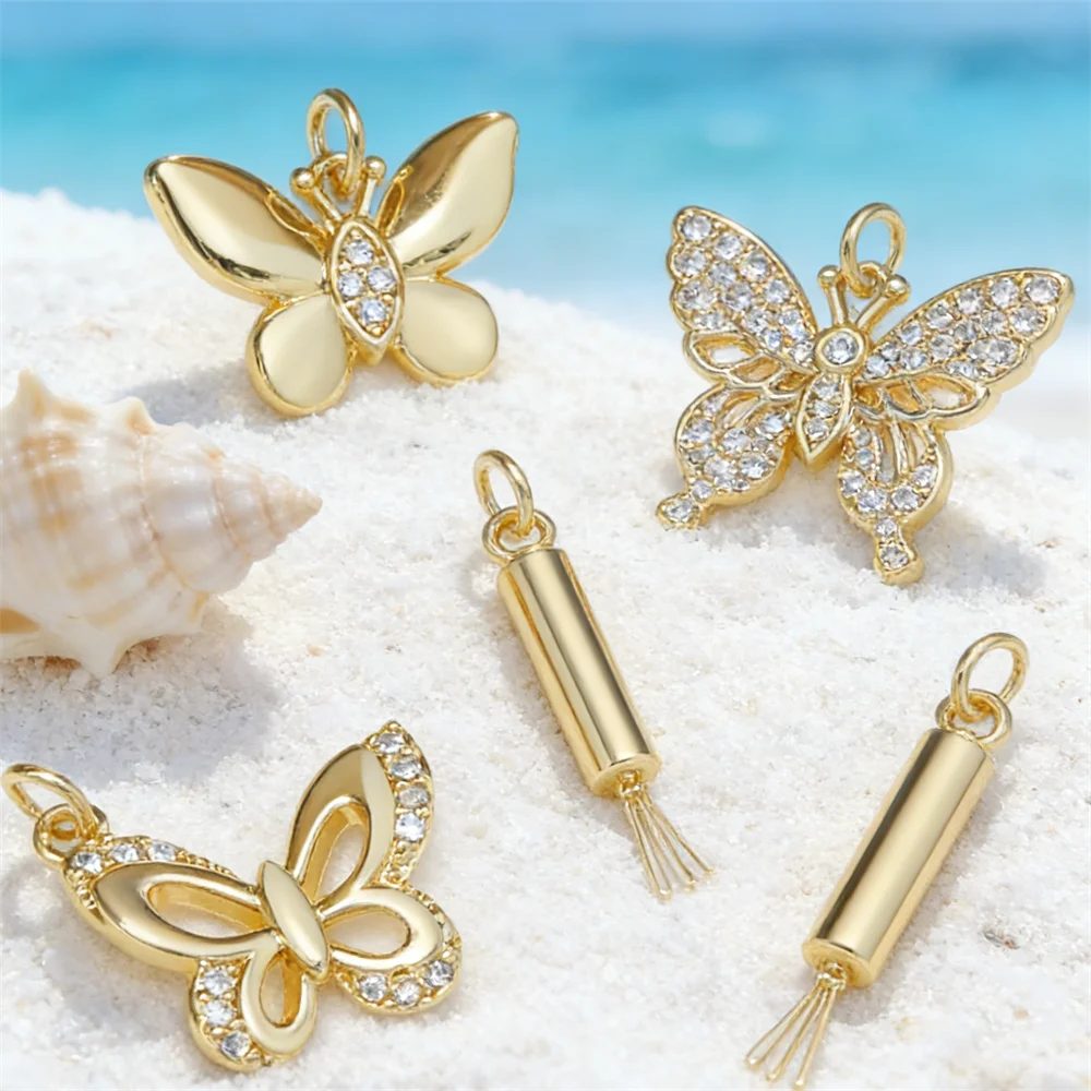 3Pcs Pendants Sparkling Brass Zirconia Different Butterfly Charms for DIY Jewelry Necklace Bracelet Making Hollow Accessories