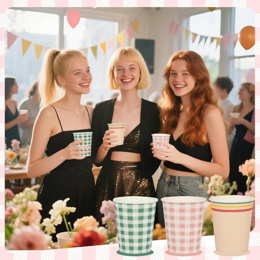 120 قطعة 9 أوقية القماش القطني كامب العازبة أكواب الشرب الورقية أكواب نزهة خضراء الوردي عشاء حفلة إعداد أكواب متقلب المتاح #4