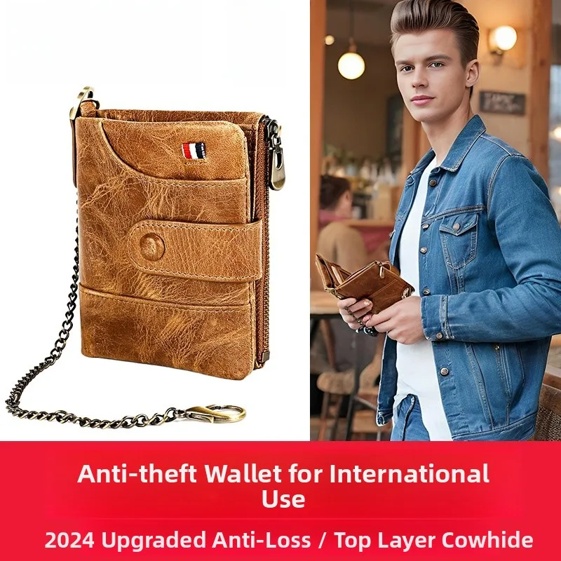 vanlemn-genuine-leather-short-wallet-men's-anti-theft-anti-loss-magnetic-resistant-zipper-money-clip-stylish-european-style