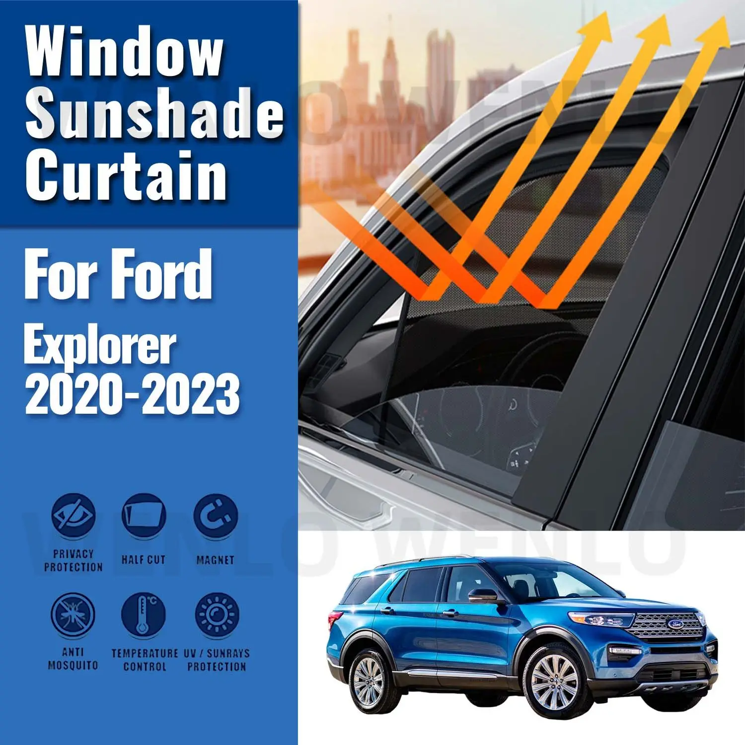 For Ford Explorer 2020-2023 Rear Side Window Sun Shade Visor Car Sunshade Accessories Front Windshield Mesh Vehicle Curtain