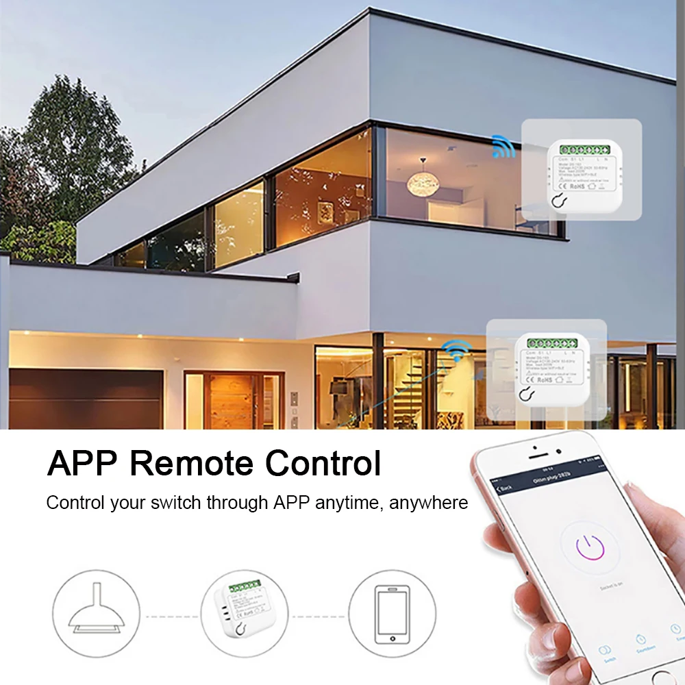 Tuya Smart Switch WiFi Mini Size Without / With Neutral Wire Version APP Remote Timing DIY Breaker Works With Alexa Google Home