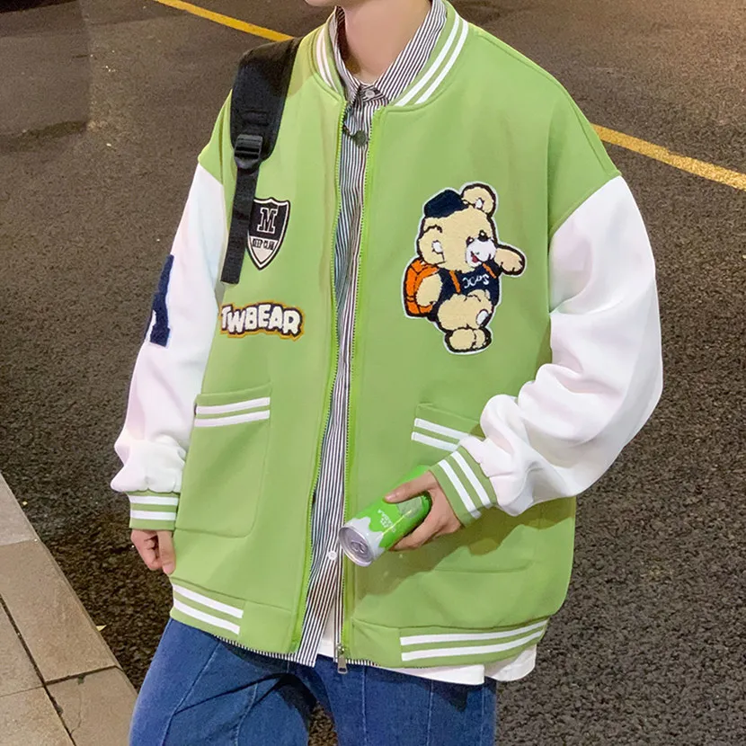 

Cartoon Print Baseball Jacket for Men American High Street Pilot Jacket Teenage Functional Spring Autumn Outerwear Trendy