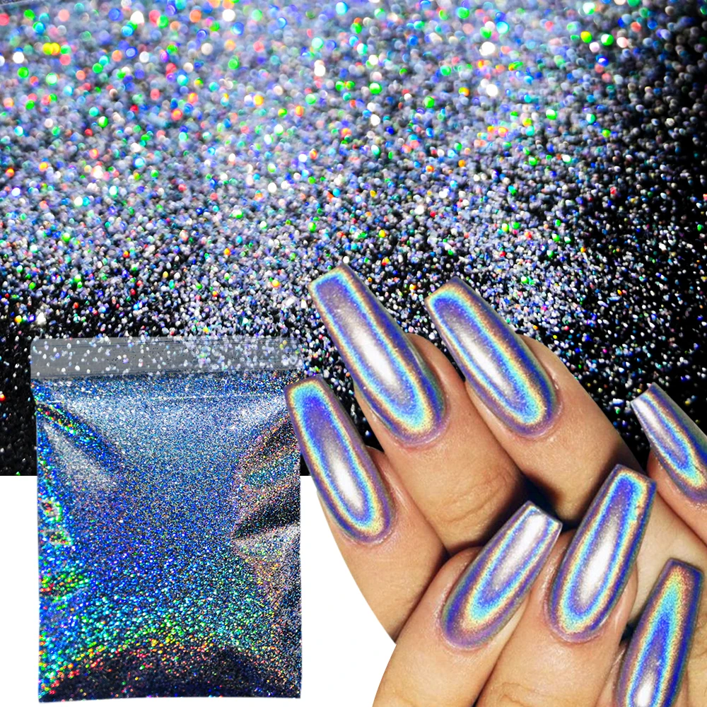 Polvere per unghie glitter laser olografica da 10 g Unghie scintillanti arcobaleno extra fine Polvere di pigmenti cromati Smalto gel UV Polvere per