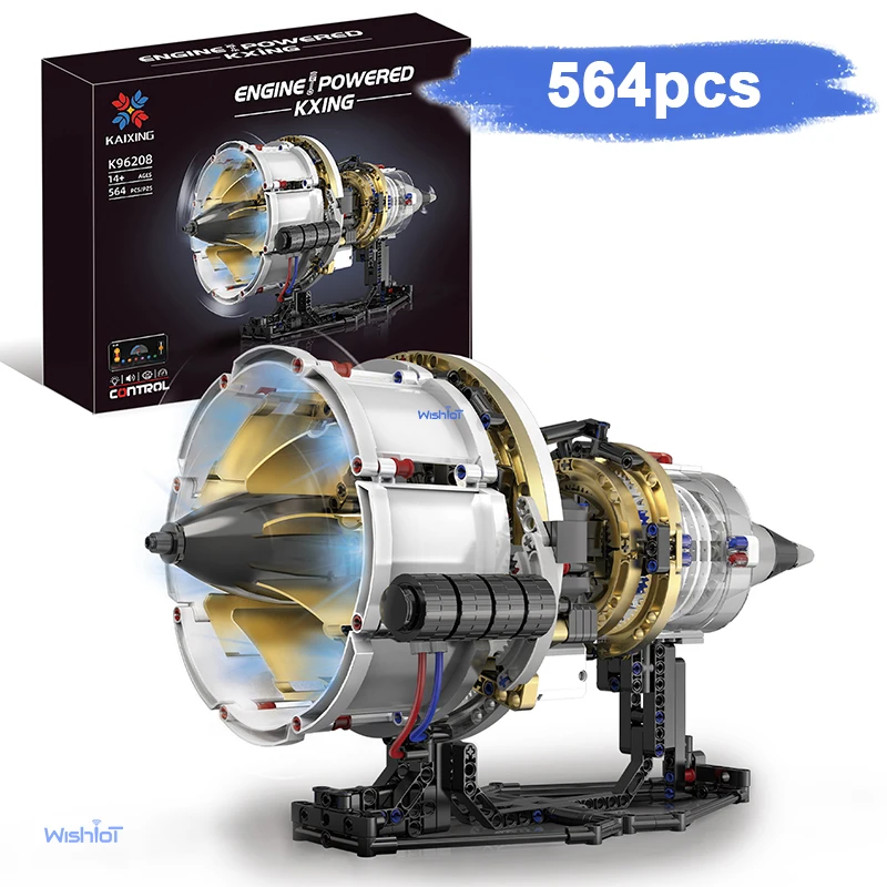 

MOC Aircraft Engine 564PCS Building Set with LED Light APP Control DIY Turbo Jet Model STEM Toy for Teens Adults