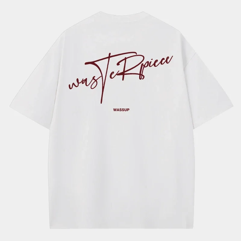 

Summer men's retro heavyweight new T-shirt, loose 100% pure cotton letter print casual short-sleeved wear