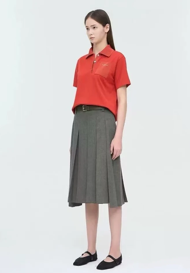 กระโปรงผ้าวูลลำลอง เอวสูง จีบพลีท สไตล์เกาหลี สำหรับผู้หญิง แฟชั่นฤดูใบไม้ผลิ 2025 ทรงเอ หลวม สไตล์เกาหลี