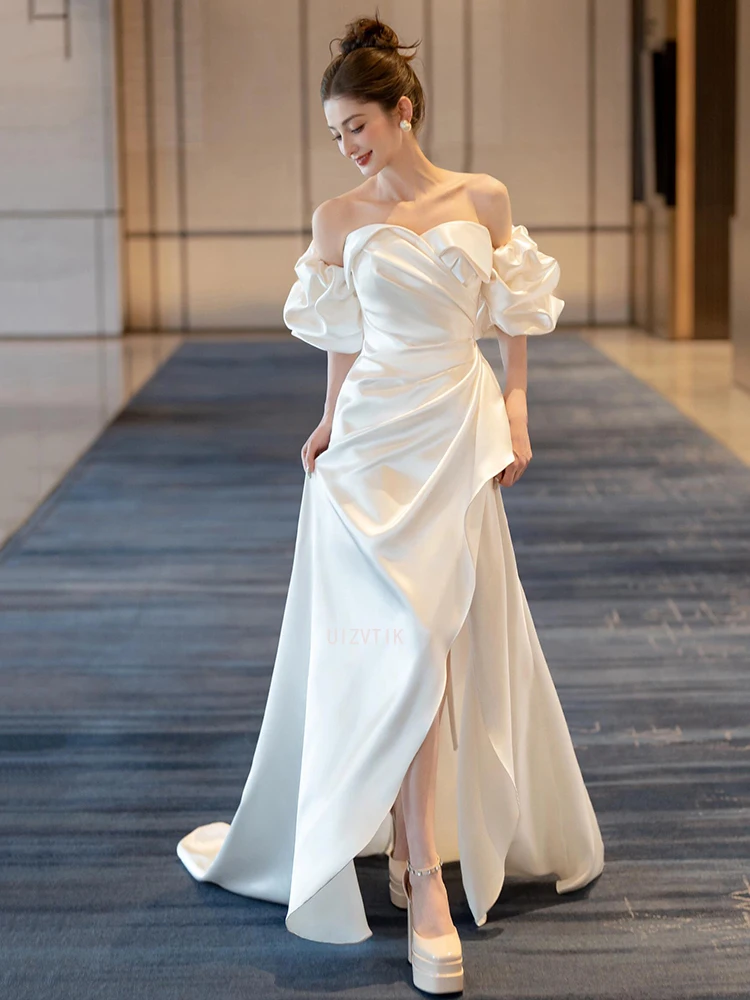

Корейские свадебные платья с открытыми плечами, легкие роскошные белые атласные платья русалки невесты, 2025 г., женские длинные свадебные платья по индивидуальному заказу