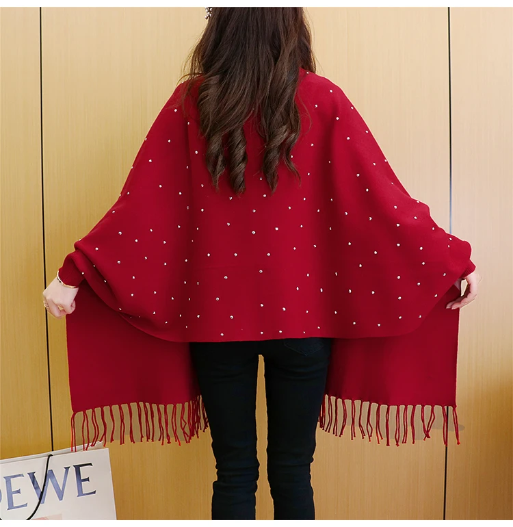 Dames Sjaal Wikkelsjaal met mouwen Buitenkant Warm Gebreid Open voorkant Poncho Cape Herfst Winter Oversized Mantel Vest