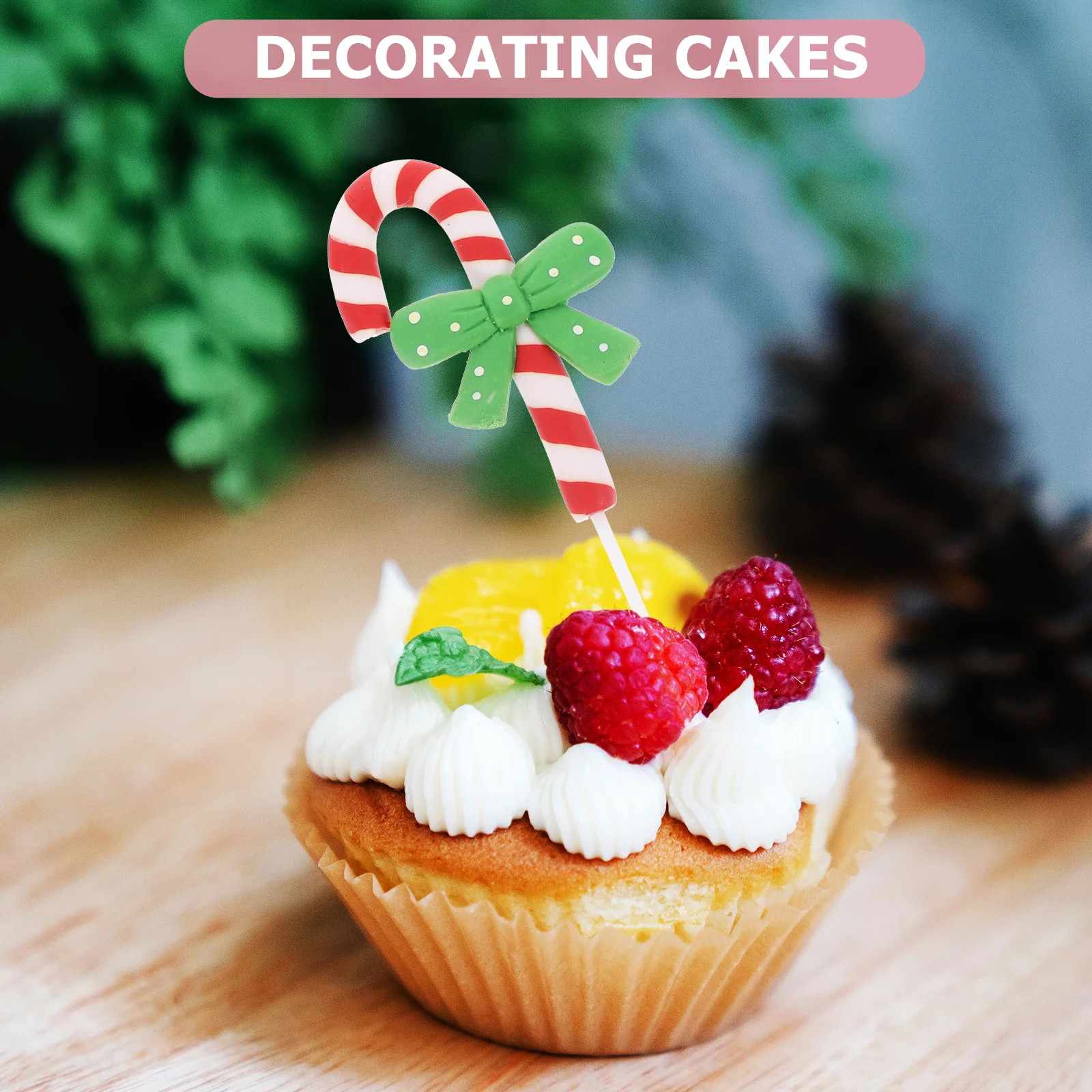 

8Pcs Cupcake Topper Set 3D Polymer Clay Christmas Cake Ornaments for Baking Decorating Home Mall Hotel Restaurant Display