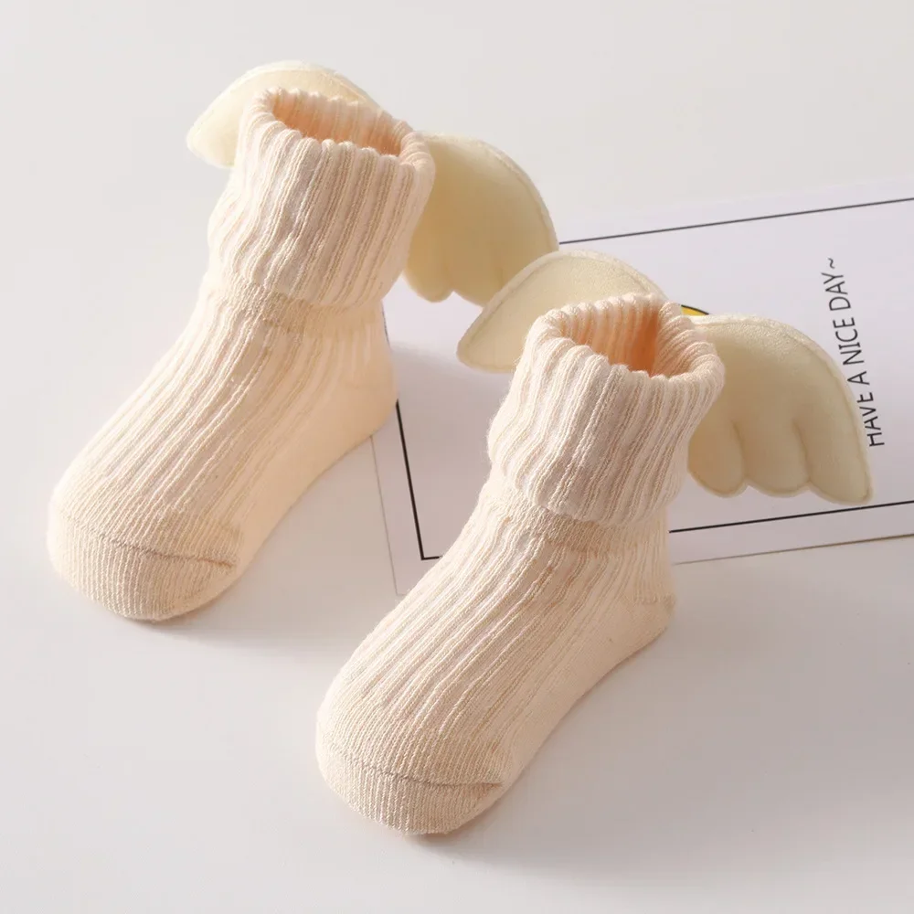 Chaussettes en pur coton avec ailes d\'ange pour bébé fille, vêtement pour nouveau-né de 0 à 1 an