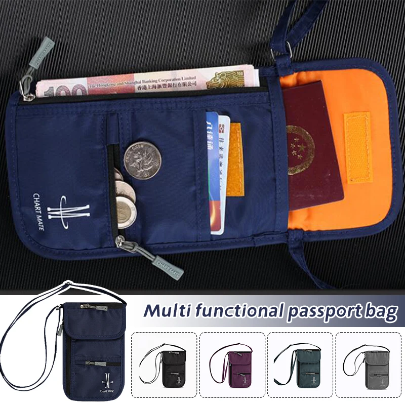 1Pc Waterproof Nylon Storage Bag Travel Document Card Hanging Neck Bag Clip Wallet Money Document Card Passport Pouch Wholesale