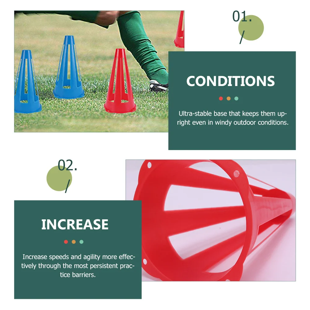 6 قطع من مخاريط تدريب كرة القدم المجوفة القابلة للتكديس المقاومة للرياح لتدريبات سرعة الرشاقة وفريق الممارسة الرياضية الخارجية