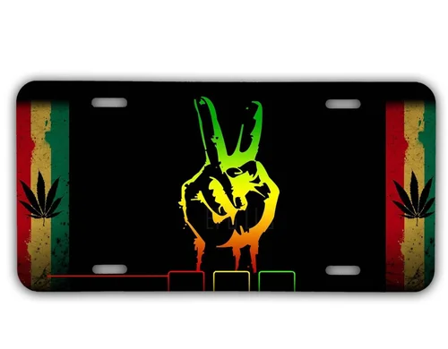 One Love Reggae Bob Peace Jamaica License Plate Front Auto Tag Aluminum