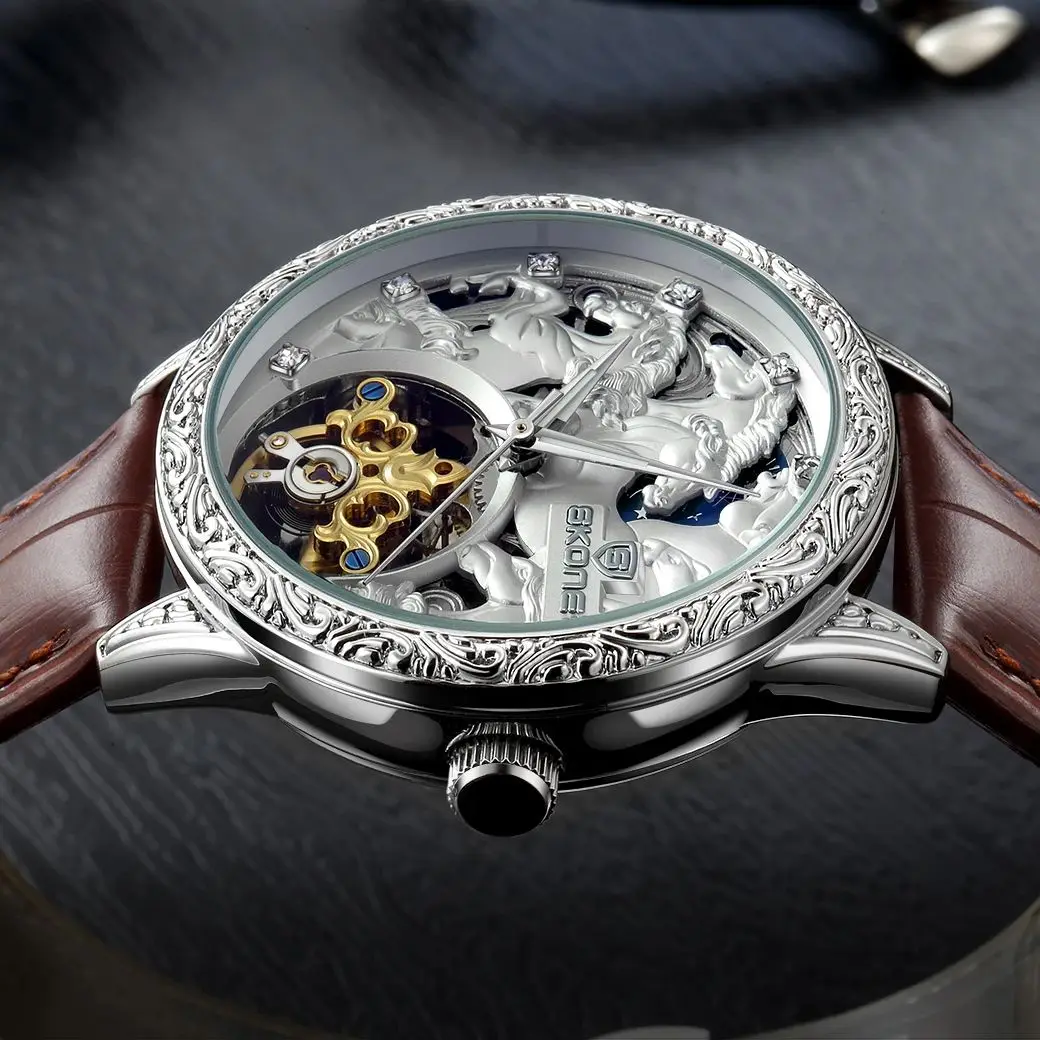 Skone oito cavalos moda masculina relógios mecânicos negócios relógio de pulso automático aço inoxidável luminoso designer novo