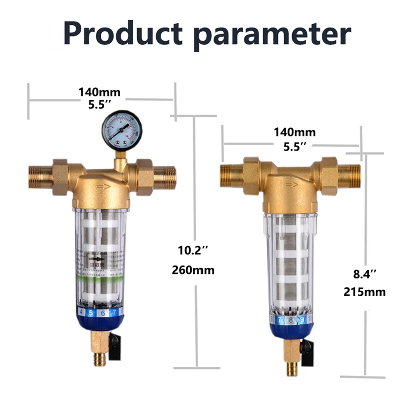 Pre Filter Purifier Whole House Spin Down Sediment Water Filter Central Prefilter System Backwash Stainless Steel Mesh