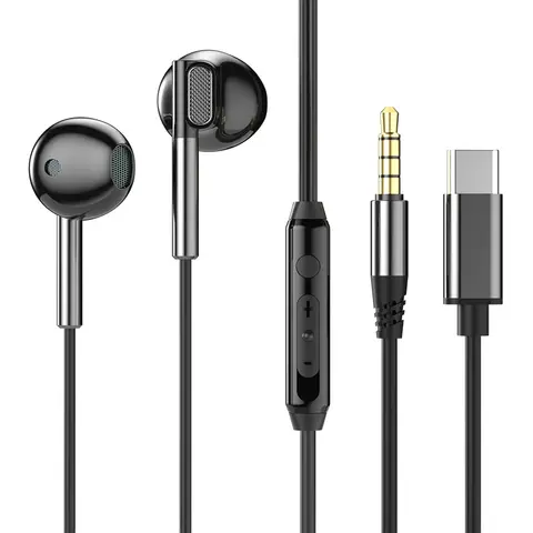 EARDECO 3.5mm/Type-C 소음 차단 헤드폰 유선 헤드폰 베이스 Hifi 유선 이어폰 이어버드 와이어가 있는 스테레오 마이크 이어폰