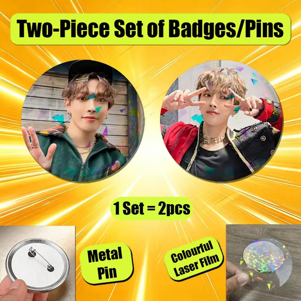 For Ateez Hongjoong Enamel Pin Badge Set 2PCS Round Metal Button Brooch Backpack Ita Bag Pins Custom