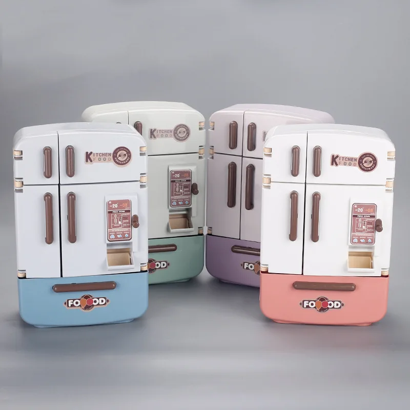 Miniaturowa kuchnia dla dzieci z zabawkowymi jedzeniami, realistyczna lodówka, zestaw naczyń, z światłami i dźwiękami, prezent urodzinowy dla dziewczynki.