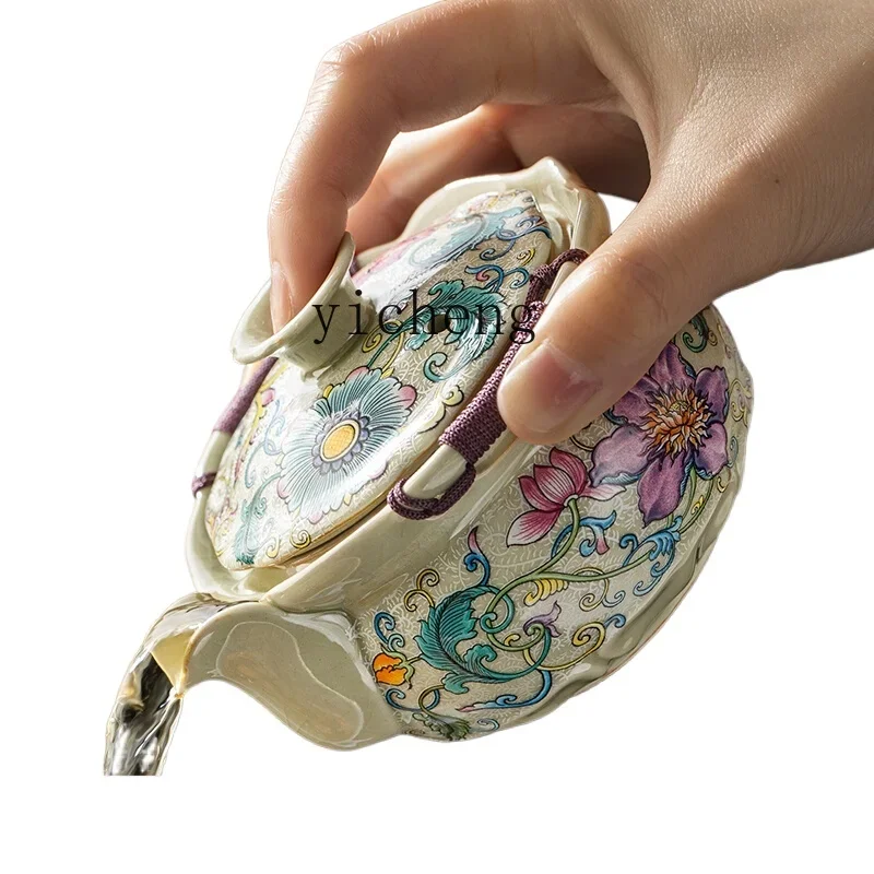 Zf cover bowl teacup kung fu tea set single high-grade anti-scalding hand-held pot household