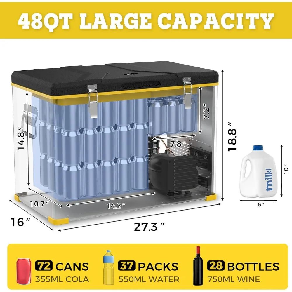 가정 및 차량용 휴대용 냉장고, 여행, 캠핑, 도로 여행에 적합, 0 ℉ -50 ℉, DC 12V, 24V, AC 110V, 12V