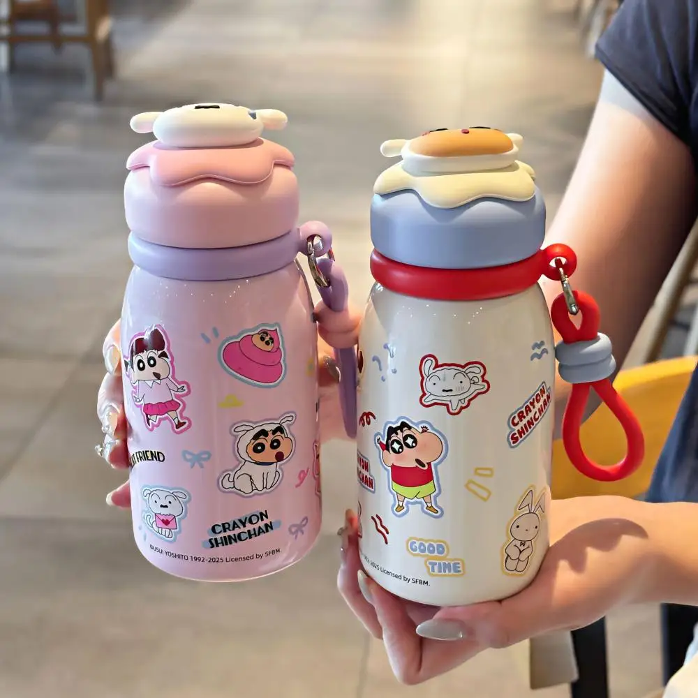 440Ml Cartoon Crayon Shin-Chan Thermos Cup Anime Portable Cute Large Capacity Water Cup Doll Cap Water Bottle Hanging Rope