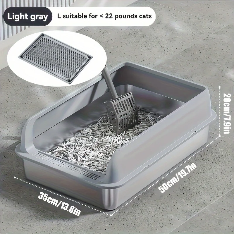 KEMORELA EXtra Large Stainless Steel Cat Litter Box With Lid - Enclosed LitterPan High-Sided Resistant Leak-Proof Cat Litter Mat_voghion.com