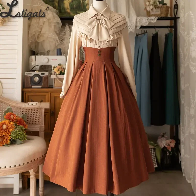 Retro Lolita Skirt Classic Empire Waist Long Skirt for Women Sweet Lady's Maxi A-line Skirts ~ Forest Wardrobe