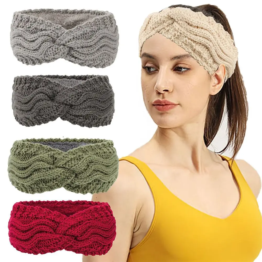 

Soft Fashion Stretch Knotted Turban Ear Warmer Knitted Headbands for Women Hair Bands