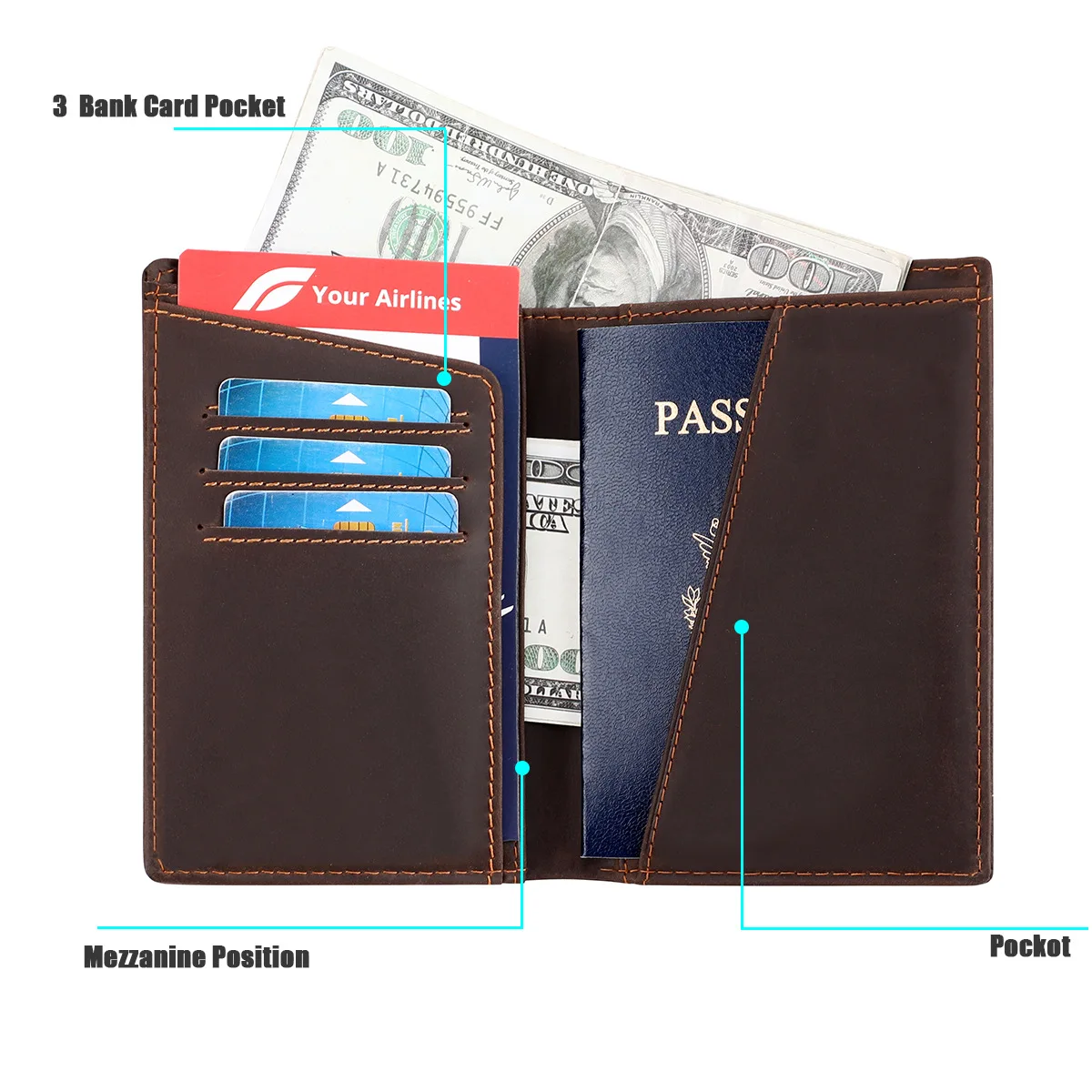 كريزي هورس محفظة جواز سفر جلدية أصلية رجل RFID حماية حامل بطاقة الائتمان عالية الجودة المرأة غطاء جواز سفر