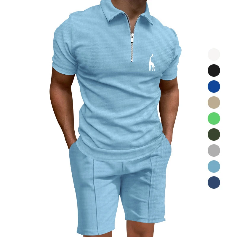 

Summer Polo shirt, short-sleeved Slim lapel, Casual men's 2-piece set, short-sleeved stand-up Collar Golf Polo Shirt Kleidung