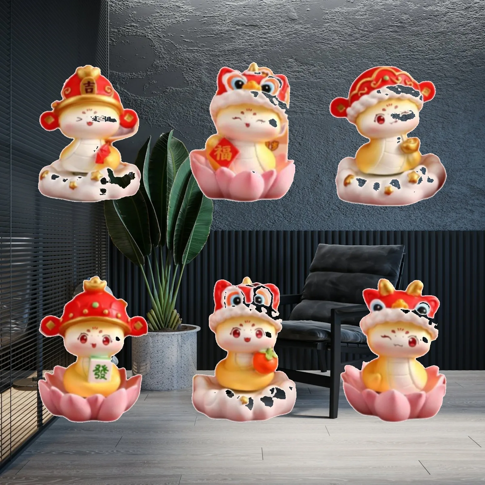 Resin Snake Figurine for Chinese New Year Decoration Cute Miniature Sculpture Random Design Ornament for Shelf Bedroom Office