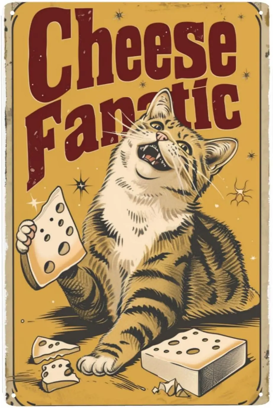 Funny Cat Cheese Fanatics Vintage Metal Tin Sign Cat Cheese Metal Wall Art Wall Decor Kitchen Decor Retro Metal Poster Cheese Fu