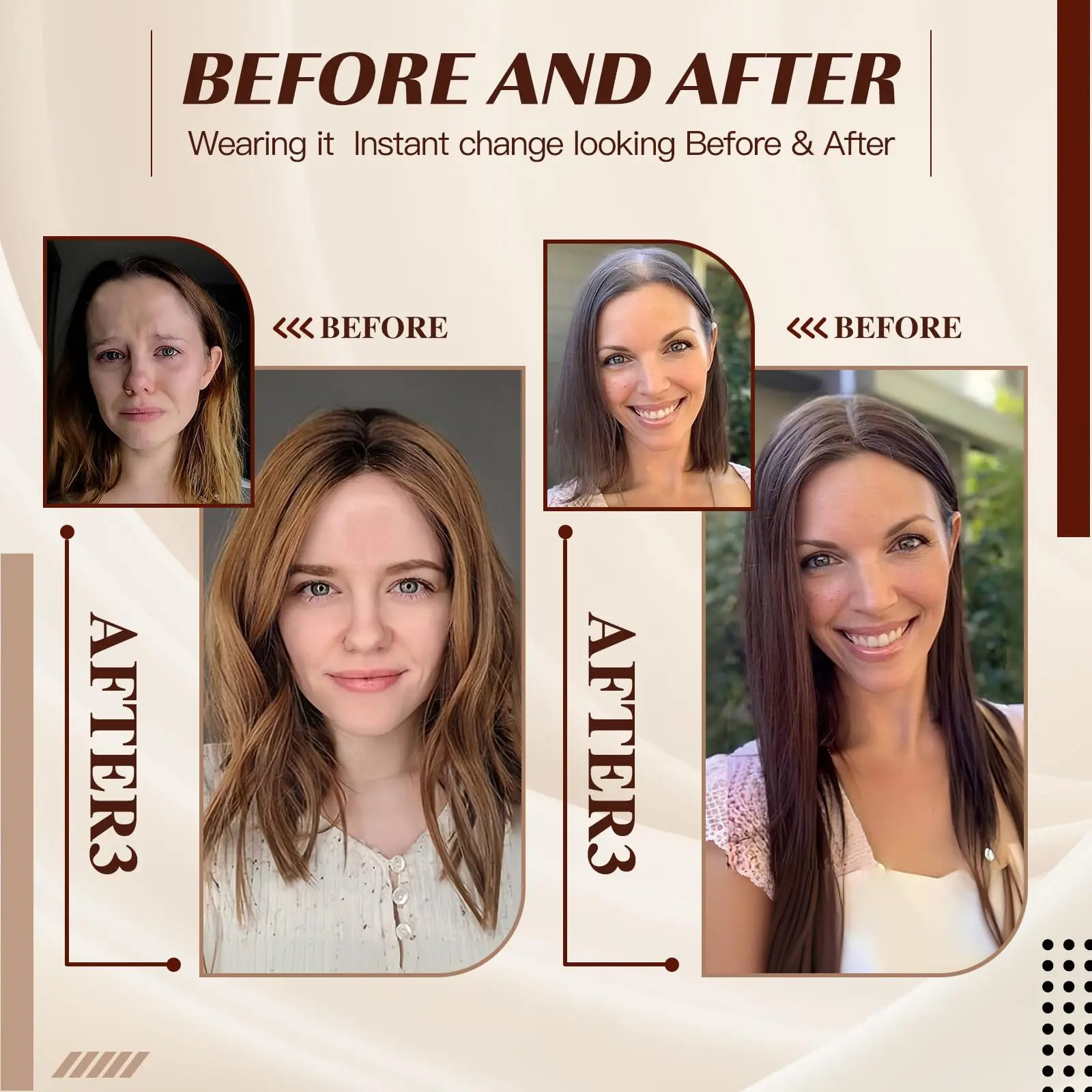 레미 인모 헤어피스 다크 브라운 인모 헤어탑퍼 중간 가르마 스트레이트 헤어 여성 탈모용 4x9cm 실크 베이스 클립형 헤어