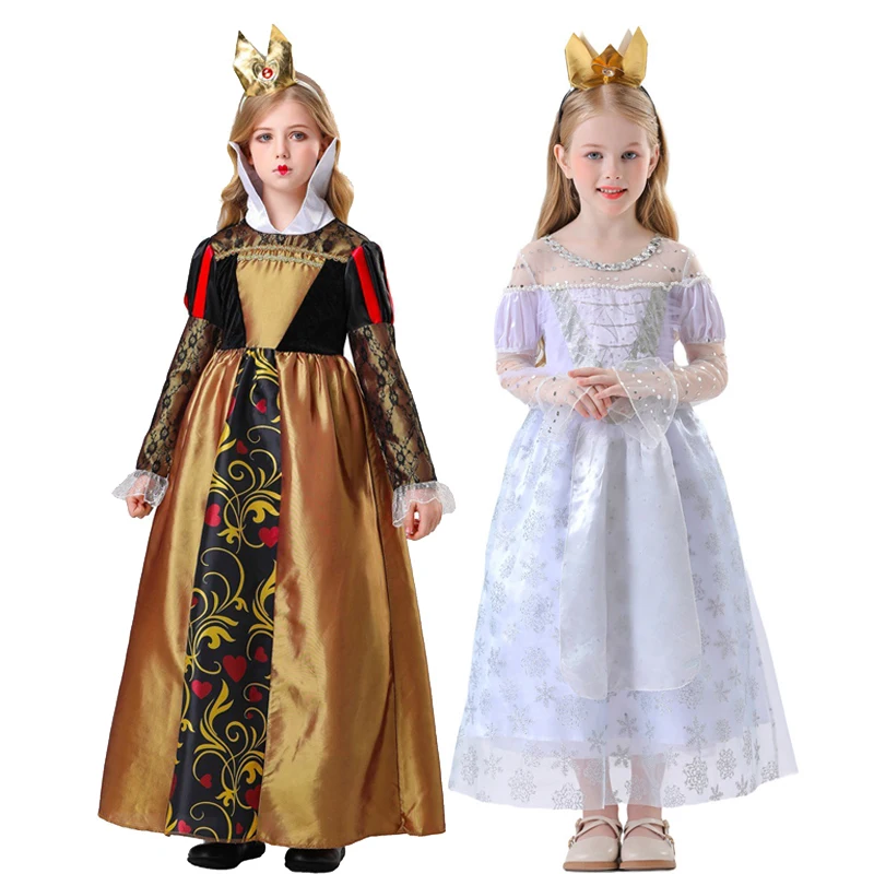Purim Girl Red White Queen Costume Alice Wonderland Characters Dress Up Cosplay Fancy Party Dress Carnival Halloween