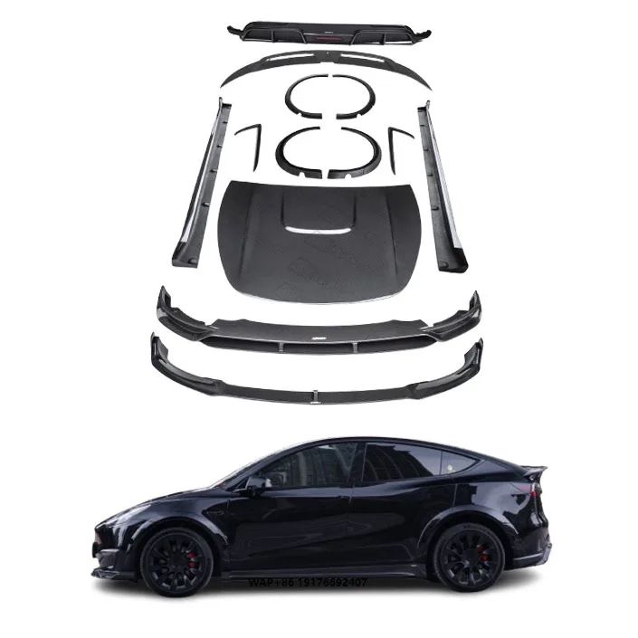 CMST Style Body Kit 'Tesla Model Y New High Quality Carbon Fiber Front Lip Rear Diffuser Side Skirts Engine Hood Spoiler Bolt-On