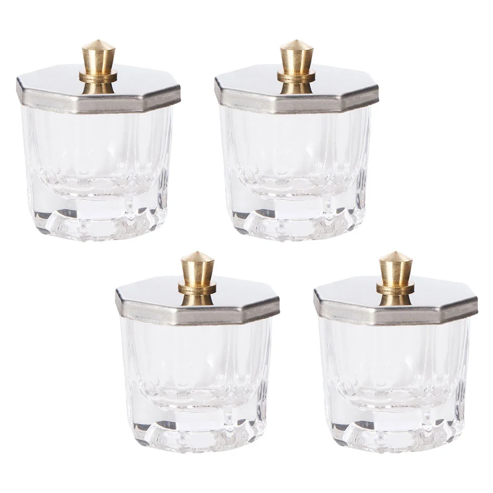 4 Pcs Nail Octagonal Cup Dish Acrylic Powder Bowl Crystal Glass Liquid Manicure