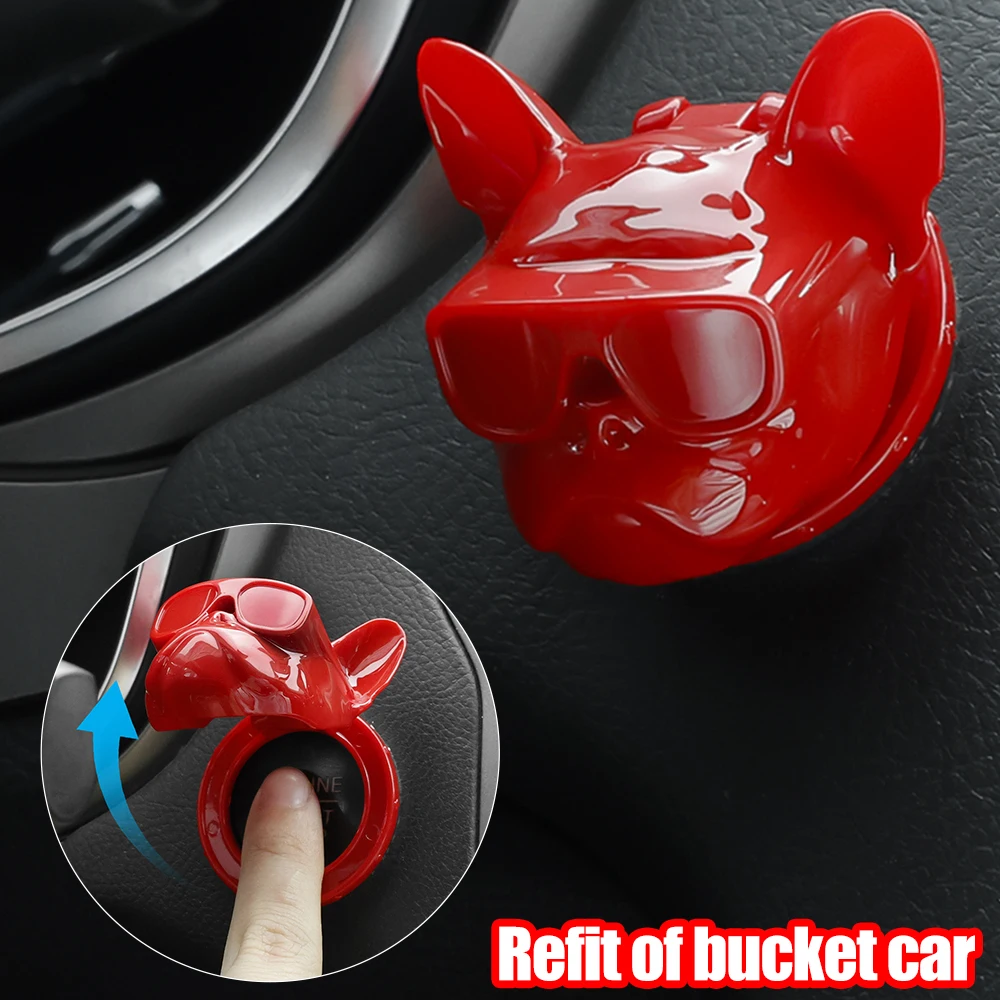 Car One-Button Start Decorative Cover French Bulldog Cartoon Engine Stop Push Switch Button Car Interior Stickers Accessories