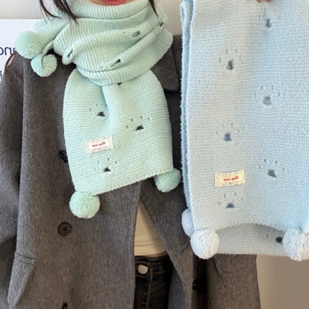 

Новый ажурный шарф в виде кошачьей лапы, милый теплый шарф ручной работы, мягкий шарф в виде кошачьей лапы, подвесной шарф с шариком для девочек