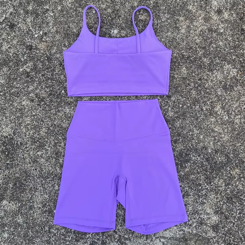 Solid Color gym bike Yoga Set short Legging +cross sport bra Tracksuit Athletic Women Gym Suit Comprehensive Training Jogging image 5