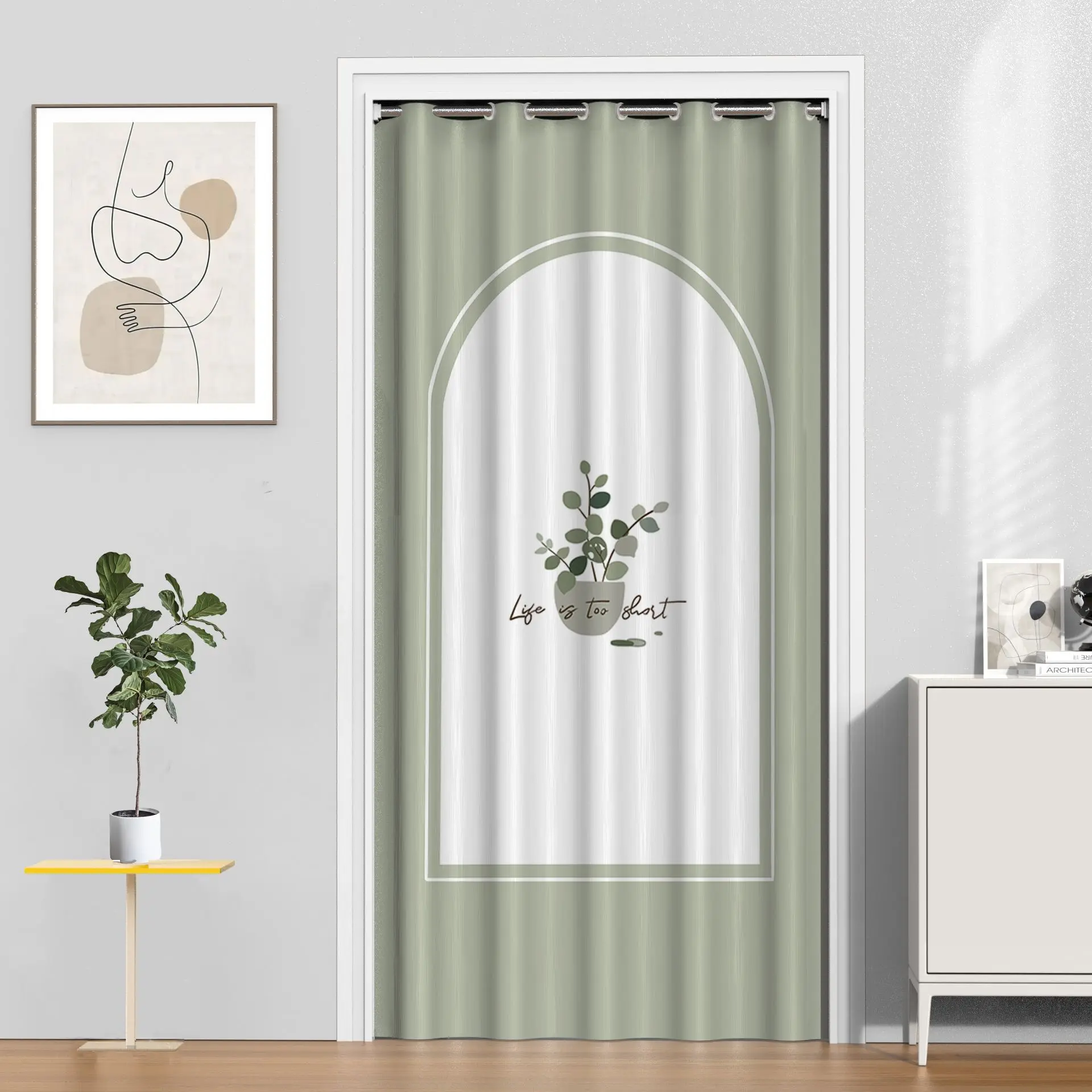 Nordic Printing Windproof Door Curtain Privacy Partition Curtains Bedroom Separation Curtain for Bedroom Kitchen Home Entrance
