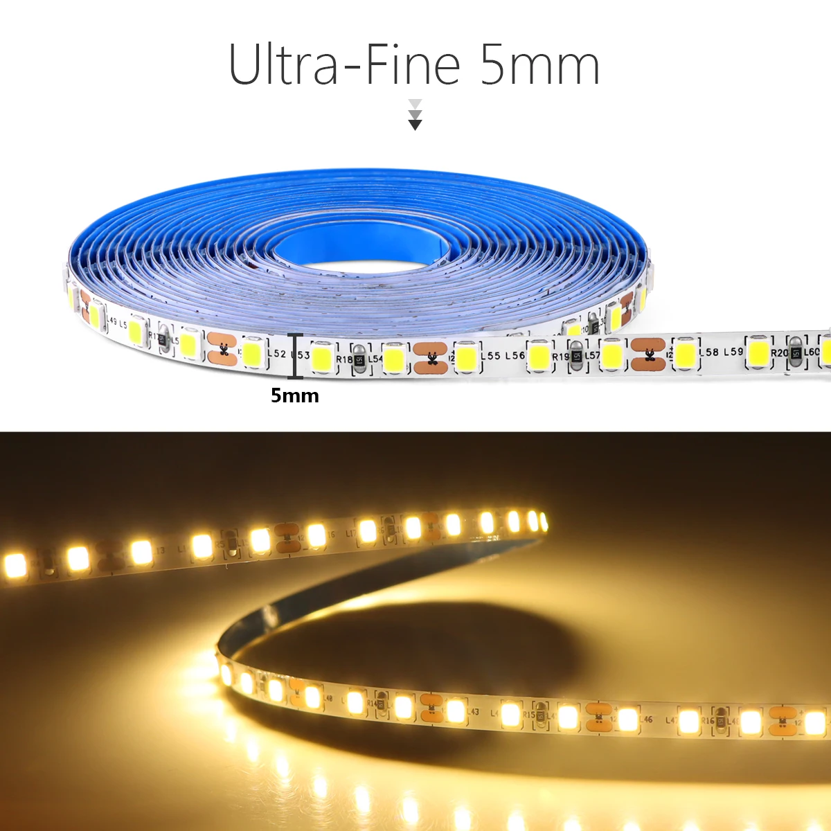 DC12V High Bright SMD 2835 LED Strip Light doppio strato rame 5mm PCB Tape DuPont Wire Cable Port lampada armadio fai da te