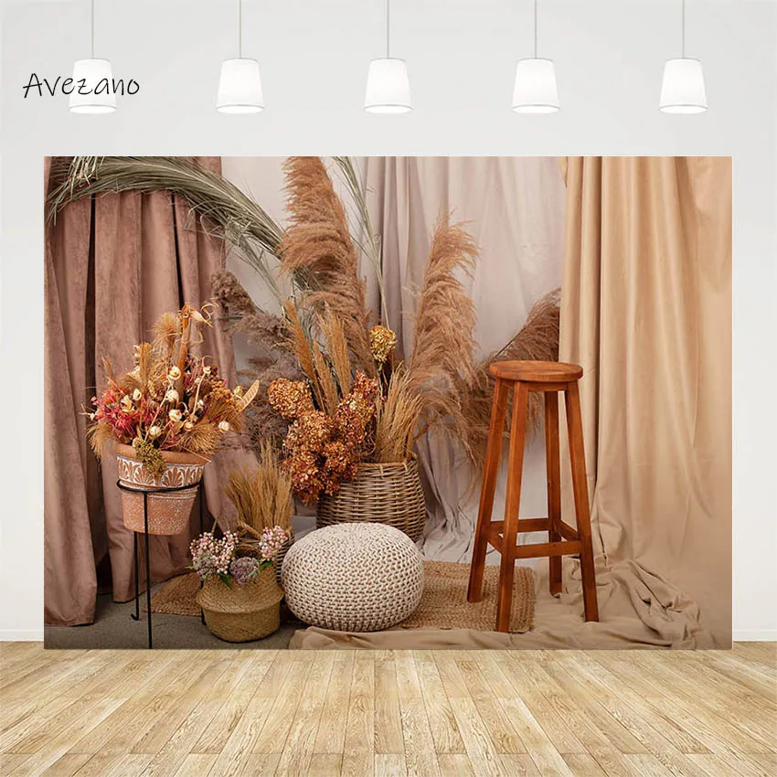 

Avezano Spring Backdrop Photography Indoor Retro Boho Pampas Grass Kids Birthday Party Portrait Decor Background Photo Studio