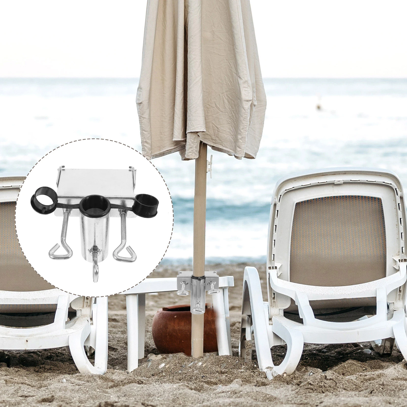 

BUTIFULSIC Solar Umbrella Holder for Beach Sand Balcony Patio Outdoor Stand Clamp Iron Silver Stroller Base