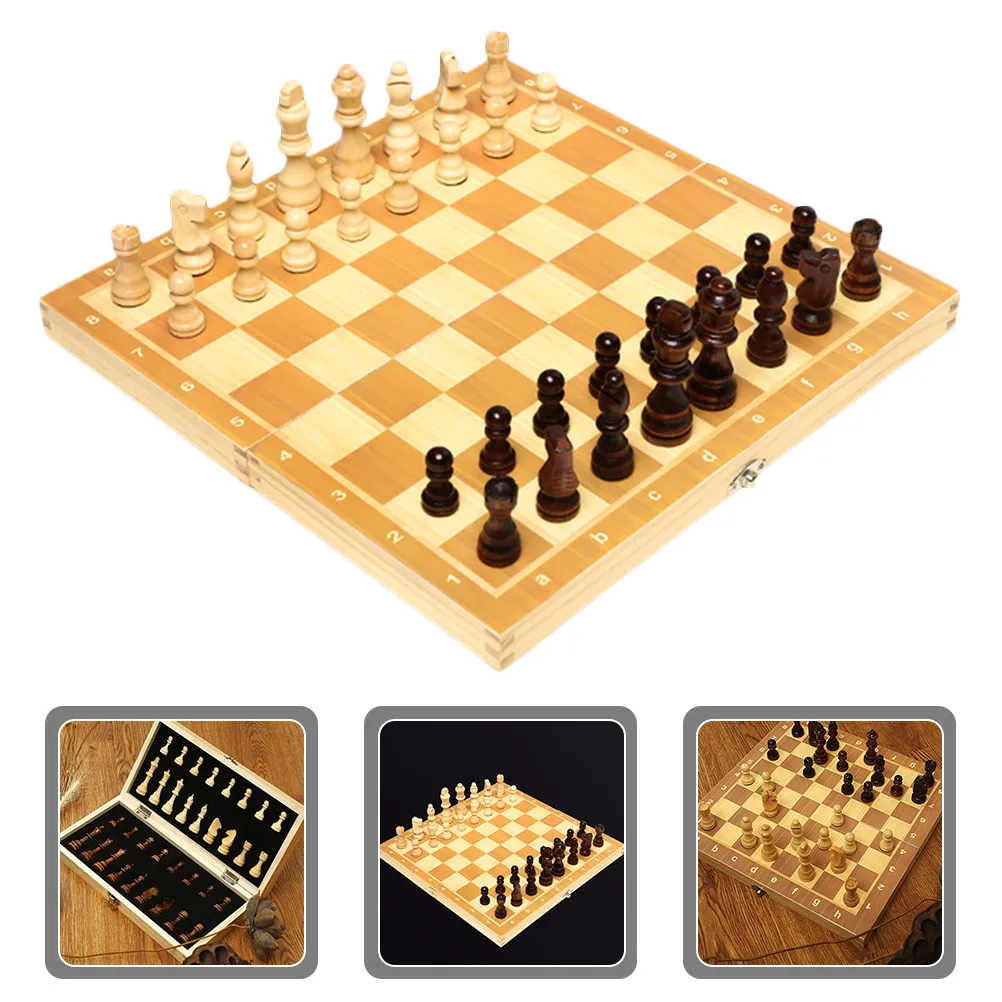 

1 Set Wooden International Chess Design Foldable Magnetic Board Game Indoor Outdoor Educational Chess Set