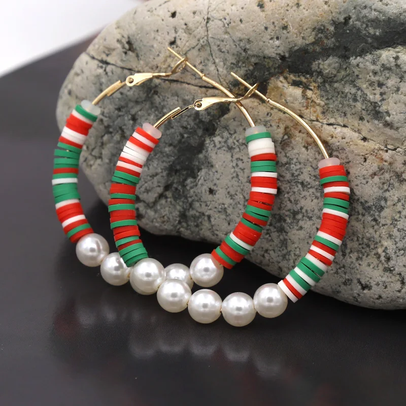 Fashion Colorful Earrings Handmade Beaded Imitation Pearl Clay Hoop Earrings for Wmoen Girls 2024 Jewelry Gifts Wholesale