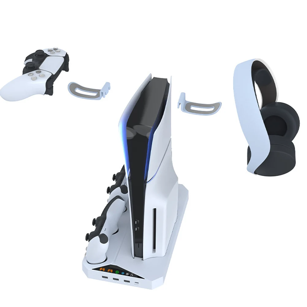 Зарядная док-станция для PS5 Slim с держателем для гарнитуры, зарядная док-станция с двумя контроллерами для Playstation5 Slim Digital/Disc Edition
