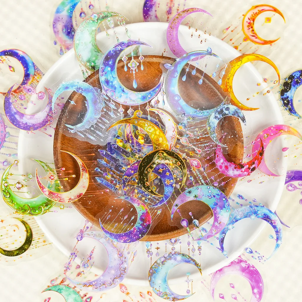 56Pcs Tassel Crescent Moon Sticker Transparent PET Healing Aesthetic Waterproof Decor for Journals DIY Crafts Anime Worlds Store